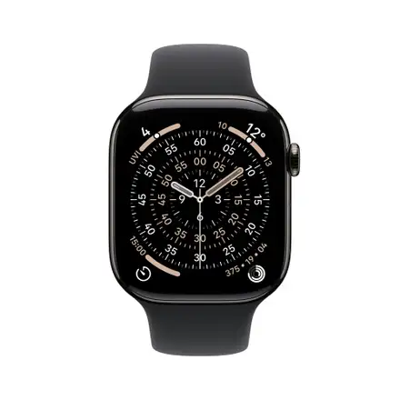 Apple Watch Series 11 GPS + Cellular 46mm Břidlicově šedý titan s černým sportovním řemínkem - S/M