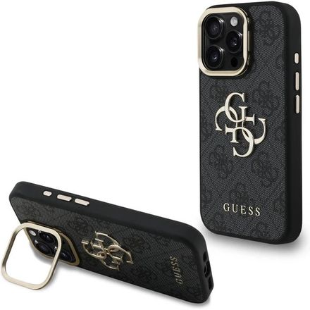 Guess PU 4G Metal Logo Stand Camera Frame kryt iPhone 16 Pro černý