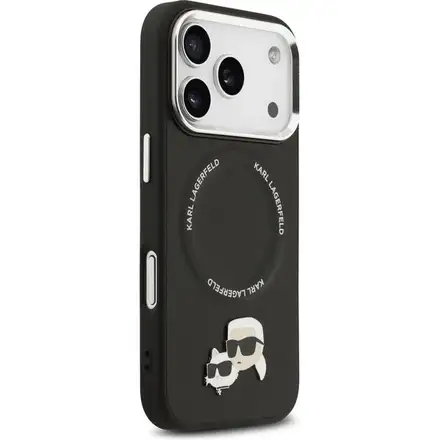 Karl Lagerfeld PU Karl and Choupette Heads Pins MagSafe kryt iPhone 17 Pro černý