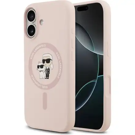 Karl Lagerfeld Liquid Silicone Karl and Choupette MagSafe kryt iPhone 17 růžový