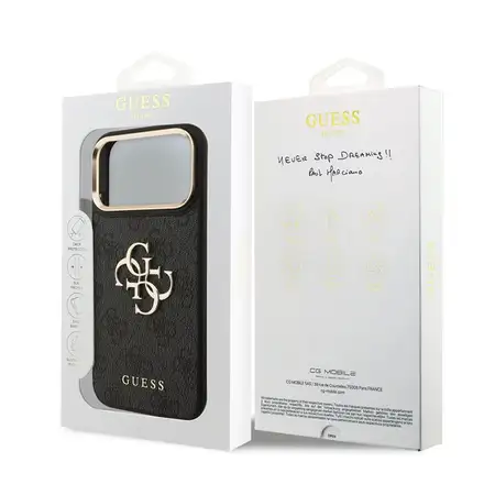 Guess PU Leather 4G Gold Frame MagSafe kryt iPhone 18 Pro černý