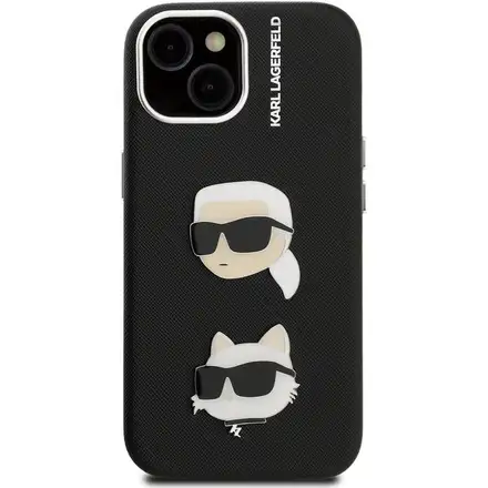 Karl Lagerfeld Grained PU K&CH Heads kryt iPhone 15 černý