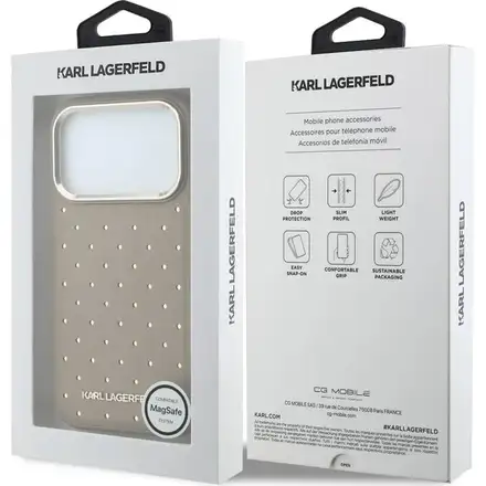 Karl Lagerfeld PU Perforated Gold Dots MagSafe kryt iPhone 17 Pro béžový