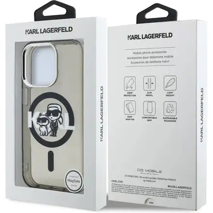 Karl Lagerfeld IML Glitter Karl and Choupette Sketch MagSafe kryt iPhone 15 Pro Max černý