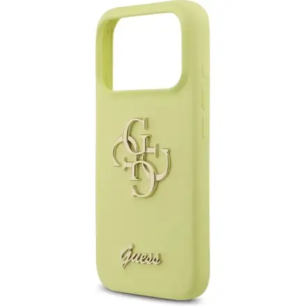 Guess Liquid Silicone 4G Metal Logo kryt iPhone 17 Pro žlutý