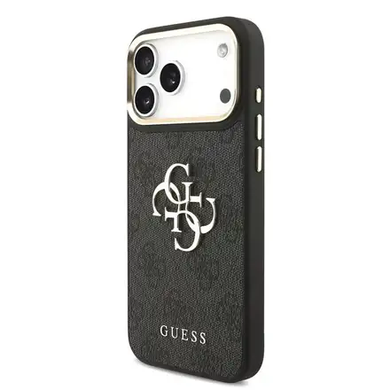 Guess PU Leather 4G Gold Frame MagSafe kryt iPhone 18 Pro černý
