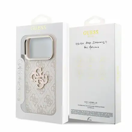 Guess PU 4G Resin Metal Logo kryt iPhone 18 Pro růžový