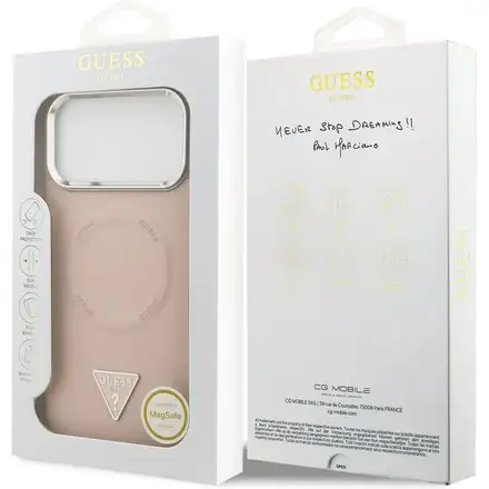 Guess PU Leather Triangle Logo MagSafe kryt iPhone 17 Pro Max růžový
