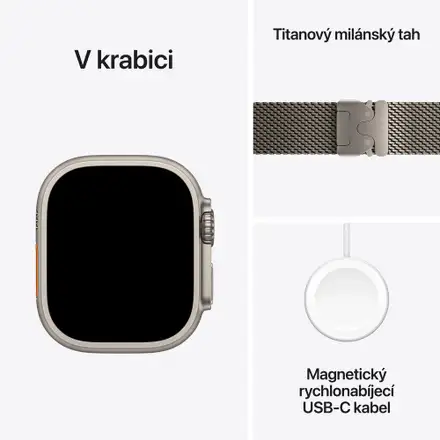Apple Watch Ultra 3 GPS + Cellular 49mm Přírodní titan s přírodně titanovým milánským tahem - Střední