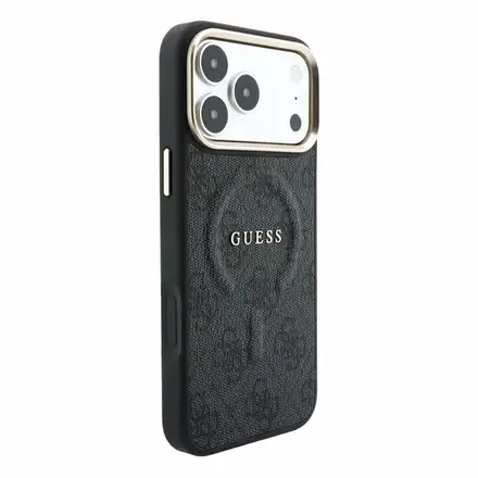 Guess PU Leather 4G Gold Frame Embossed MagSafe kryt iPhone 18 Pro Max černý