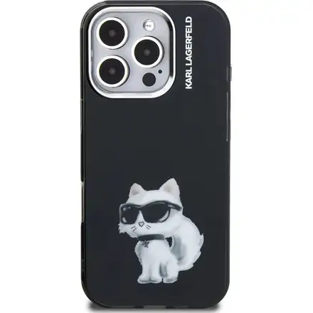 Karl Lagerfeld IML Aquarelle Choupette kryt iPhone 16 Pro Max černý