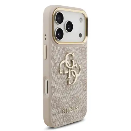 Guess PU Leather 4G Metal Logo Gold Frame kryt iPhone 18 Pro růžový