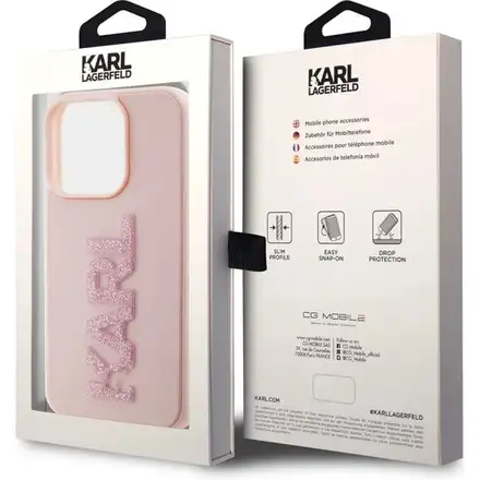 Karl Lagerfeld 3D Rubber Glitter Logo Karl kryt iPhone 15 Max Pro růžový