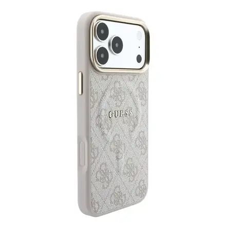 Guess PU Leather 4G Gold Frame Embossed MagSafe kryt iPhone 18 Pro růžový