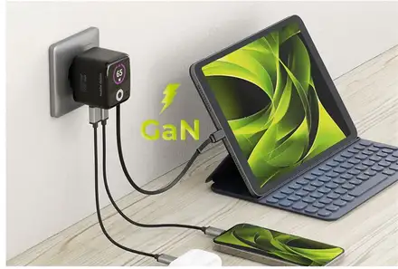 Mobile Origin 65W GaN Display Charger PW3 USB-C Self-Retracting Cable/USB-C/USB-A