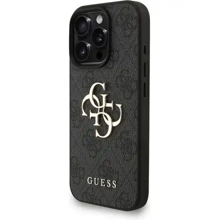Guess PU 4G Metal Logo Strap kryt iPhone 16 Pro Max černý