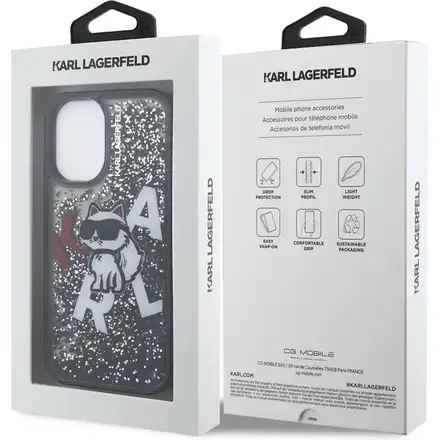 Karl Lagerfeld Liquid Glitter Scattered Choupette kryt iPhone 16 černý
