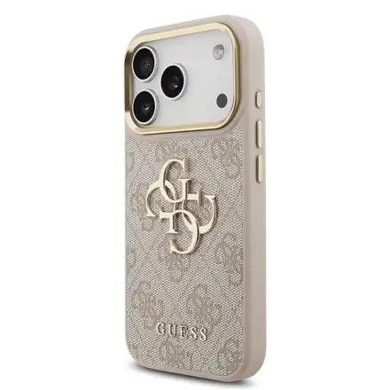 Guess PU Leather 4G Metal Logo Gold Frame kryt iPhone 18 Pro růžový