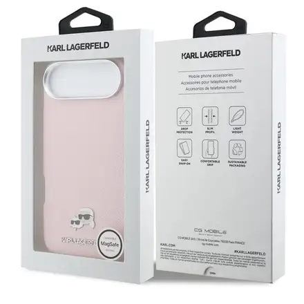 Karl Lagerfeld PU Karl and Choupette Heads Pins MagSafe kryt iPhone Air růžový