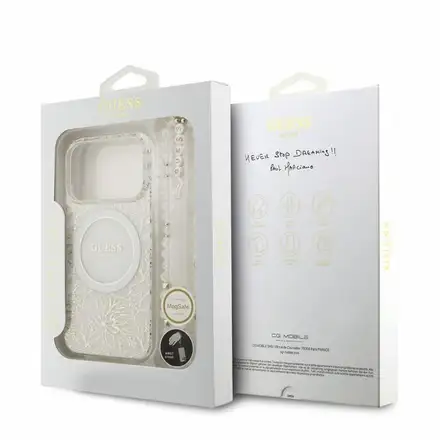 Guess IML Flowers Allover Strap MagSafe kryt iPhone 18 Pro Max bílý
