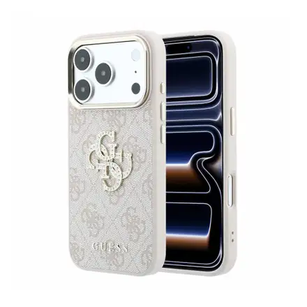 Guess PU 4G Strass Metal Logo kryt iPhone 18 Pro růžový