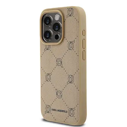 Karl Lagerfeld PU Karl Heads Pattern Magsafe kryt iPhone 15 Pro béžová