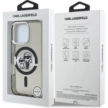 Karl Lagerfeld IML Glitter Karl and Choupette Sketch MagSafe kryt iPhone 16 Pro Max černý