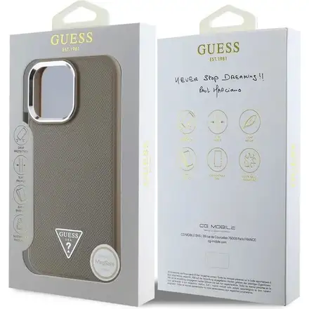 Guess PU Grained Triangle Logo MagSafe kryt iPhone 16 Pro Max hnědý