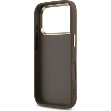 Guess PU Leather 4G Metal Logo Gold Frame kryt iPhone 17 Pro Max hnědý