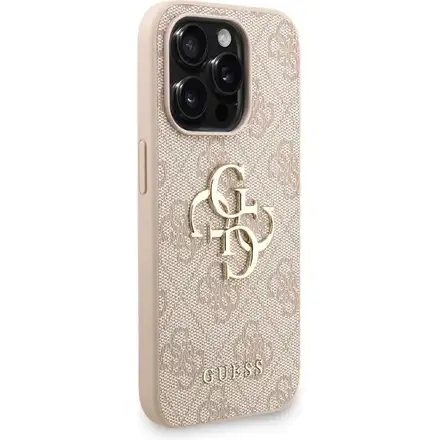 Guess PU 4G Metal Logo Strap kryt iPhone 15 Pro Max růžový