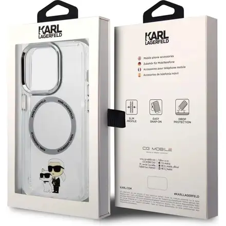 Karl Lagerfeld IML Karl and Choupette MagSafe kryt iPhone 15 Pro průhledný