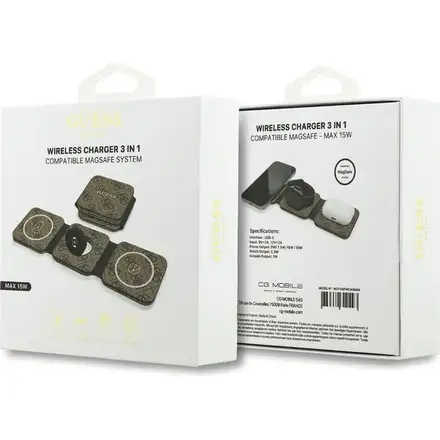 Guess PU 4G MagSafe Bezdrátová Nabíječka 3v1 hnědá
