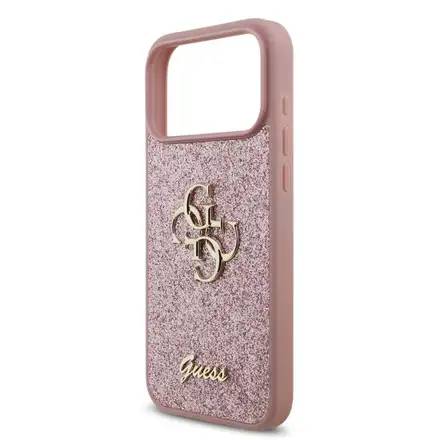 Guess PU Fixed Glitter 4G Metal Logo kryt iPhone 18 Pro růžový