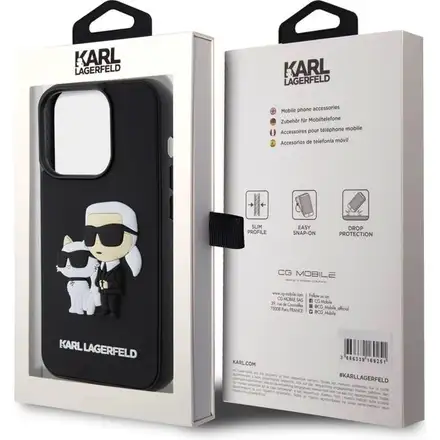 Karl Lagerfeld 3D Rubber Karl and Choupette kryt iPhone 13 Pro černý