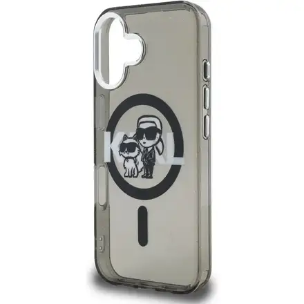 Karl Lagerfeld IML Glitter Karl and Choupette Sketch MagSafe kryt iPhone 16 černý