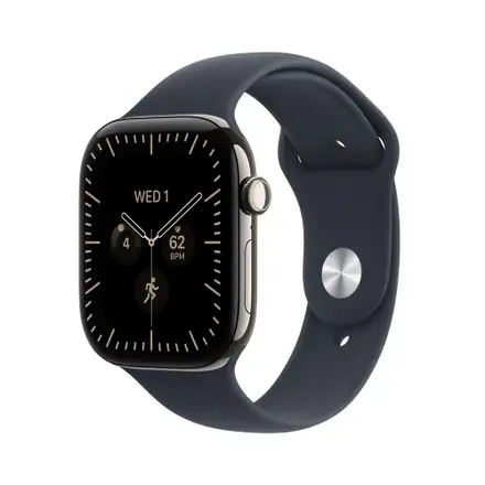 Apple Watch Series 12 GPS + Cellular 42mm Natural Titanium Case with Navy Blue Sport Band - S/M