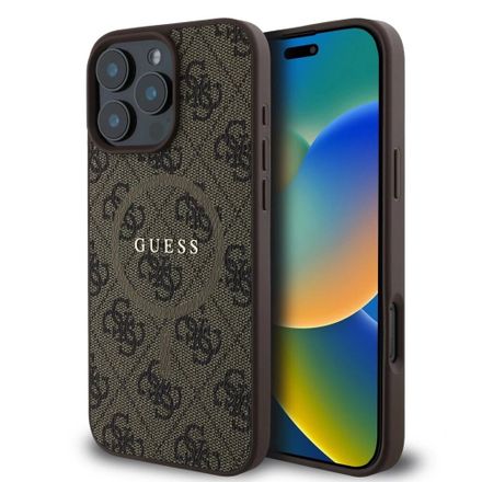 Guess PU Leather 4G Colored Ring MagSafe kryt iPhone 16 Pro Max hnědý