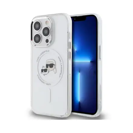 Karl Lagerfeld IML K&CH Heads Metal Frame MagSafe kryt iPhone 15 Pro průhledná