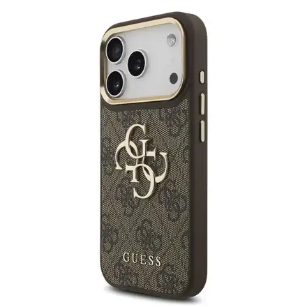 Guess PU Leather 4G Metal Logo Gold Frame kryt iPhone 18 Pro hnědý