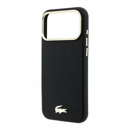 Lacoste PU Leather Champs Elysees Gold Logo MagSafe kryt iPhone 18 Pro černý
