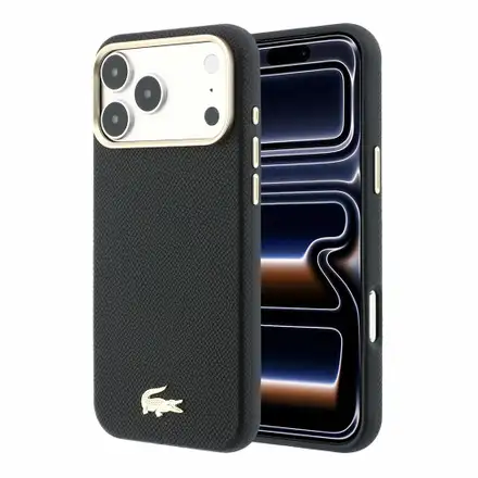 Lacoste PU Leather Champs Elysees Gold Logo MagSafe kryt iPhone 18 Pro Max černý