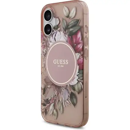 Guess IML Flowers Strap MagSafe kryt iPhone 17 růžový
