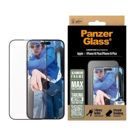 PanzerGlass ochranné sklo UWF pro iPhone 16 Plus/15 Plus-Aluminium Frame