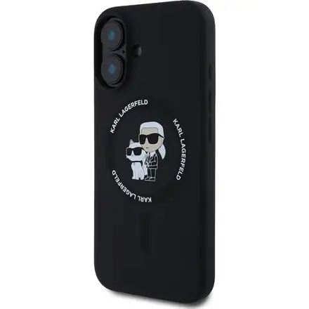 Karl Lagerfeld Liquid Silicone Karl and Choupette MagSafe kryt iPhone 16 černý