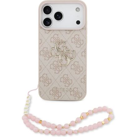 Guess PU 4G Metal Logo Strap kryt iPhone 17 Pro Max růžový