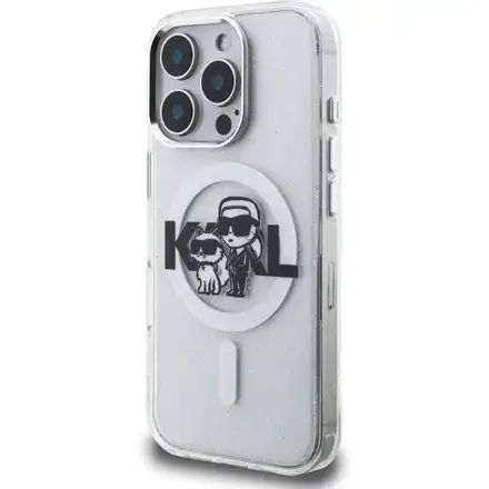 Karl Lagerfeld IML Glitter Karl and Choupette Sketch MagSafe kryt iPhone 16 Pro průhledná