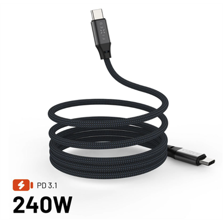 FIXED magnetický nabíjecí a datový opletený kabel s konektory USB-C/USB-C a podporou PD, USB 2.0, 240W, 1.2m, šedý