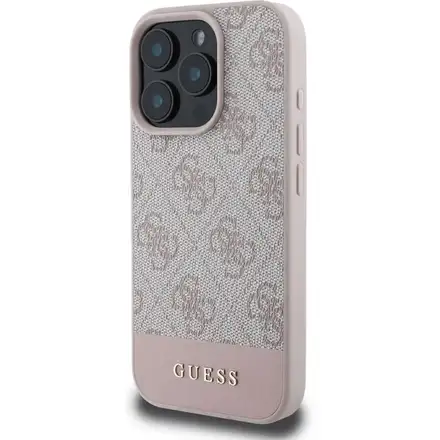 Guess PU 4G Stripe kryt iPhone 16 Pro Max růžový