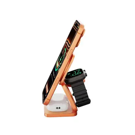 Cubenest Qi2.2 3v1 Skládací bezdrátová magnetická nabíječka SQ312 Ultra - oranžová