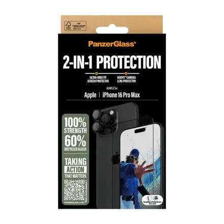 PanzerGlass ochranné sklo UWF + Hoops Bundle pro iPhone 16 Pro Max - Black Frame